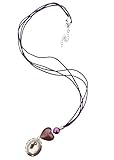 Menga Trading Lange Halskette (Leder) ca.90cm, Violett/Lila/Silber mit H