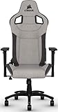 Corsair T3 Rush - Polyester Stoff Gaming Stuhl (Atmungsaktivem Weichen Stoff, Gepolsterten Nackenkissen, Lendenstütze aus Memory-Schaumstoff, 4D-Armlehnen, Leich Montieren) Grau/Schw