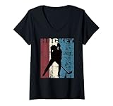 Damen Hockey Vintage Eishockey Spieler Distressed T-Shirt mit V