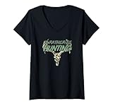 Damen I‘d rather be hunting, Hirsch, Totenkopf, Camouflage-Druck T-Shirt mit V