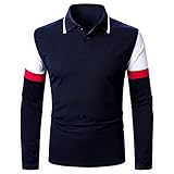 QWERD Poloshirt Herren Langarm Slim Fit Kontrast Golf Polo Shirts Baumwolle Polohemd Poloshirt Männer Freizeit Kollision Polohemd Langarm Tuniken Top Long Sleeve Slim Fit Stripe Patchwork Shirts M