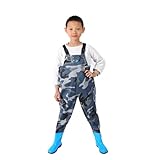 QTDZ Leichte Strapazierfähige PVC Kinder Anglerhose, Outdoor Wathose Stiefel Zum Angeln und Jagen für Kinder wasserdichte Jugend Waders mit Verstellbarer Schultergurt,Blau,28 EU