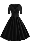 MisShow Damen Winter 1/2 Arm Audrey Hepburn Kleid Rockabilly Cocktailkleid Petticoat Kleid Knielang Schwarz XL