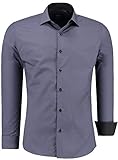 JEEL Herren-Hemd Langarm - Slim-Fit - Business Freizeit Hochzeit - Bügelleicht - Anthrazit L