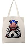 Merchandise for Fans Einkaufstasche/Shopper/Strandtasche aus Leinen - 39x36cm - Motiv: 3D Comic Kuh als Superman mit Brille und Cape - 02