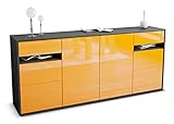 Stil.Zeit Kommode Sideboard - Anders - Korpus anthrazit matt - Front Hochglanz Design Mandarine - (180x79x35cm) - Push to Open Technik & hochwertigen Leichtlaufschienen - Made in Germany