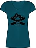 Skiurlaub Apres Ski - Apres Ski Ischgl Totenkopf - L - Türkis - Skispringen - XO1525 - Damen T-Shirt mit V