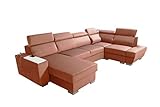 Robin Cezar Ecksofa mit Schlaffunktion, Schlafsofa mit Bettkasten, Freistehendes Eckcouch in U-Form, Sofa Polstergarnitur, inkl. Steckdose, Laptoptisch (Rosa)