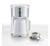 SEVERIN Filterkaffeemaschine mit Thermokanne, Kaffeemaschine für bis zu 8 Tassen, ansprechende Filtermaschine mit Isolierkanne, weiß/Edelstahl gebürstet, KA 9255