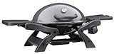 LANDMANN-GRILLCHEF Kompaktgasgrill 39 cm | Tragbarer Gasgrill mit Brenner aus Edelstahl | Mit 2 abnehmbare Seitentischen | Grillrost aus emailliertem Gusseisen & Temperaturanzeige im Deckel [Schwarz]