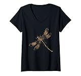 Damen Dragonfly Leopard Print Swarm Nymph Animal Lover Women Gift T-Shirt mit V