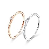 ANAZOZ 18K Weißgold Damen Ring 750, Trauringe Weißgold Schmal Bandring Welle Hochzeitsring Verlobungsring Eheringe Moissanitring Größe 68 (21.6) Echtschmuck