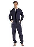 URVIP Herren Einteiliger Pyjama Jumpsuit Solid Strampler Herbst Winter Reißverschluss Langer Spielanzug Blau L