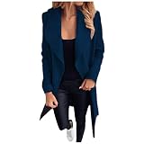 Yowablo Anzugjacke Frauen Langarm Haarige Offene Vorderseite Kurze Strickjacke Fester Langer Mantel (XXL,Marine-1)