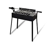 Meateor Zoomyo Mangal Grill zum Zubereiten von Grillspießen, zusätzlich mit Rotisserie-Grill für ganzes Hähnchen, 3-in-1-Grill: Holzkohlegrill, Fleischspießgrill und Rotisserie-Grill, schw