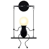 KAWELL Humanoid Kreative Wandleuchte Moderne Wandlampe Einfache Kerzen Wandleuchten Art Deco Max 60W E27 für Kinder Zimmer, Treppen, Flur, Restaurant, Küche, Swing Schwarz x1