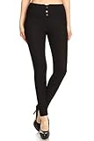 ShoSho Damen Skinny Pants Slim Fit Hose mit Taschen und Reißverschlüssen - Schwarz - Groß