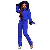 Mymyguoe Schnee Skifahren Sätze Einteiliger Skianzug Outdoor Jumpsuit Langer Skianzüge für Damen Winter Warme Overall mit Kapuze Reißverschluss Skianzüge Reißverschluss Skibekleidung F