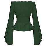 Freenfitmall Damen Vintage Viktorianischen Langarm Lotus Rüschen Blusen Literatur und Kunst Mittelalter Top Kleid, grün, S