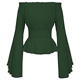 Freenfitmall Damen Vintage Viktorianischen Langarm Lotus Rüschen Blusen Literatur und Kunst Mittelalter Top Kleid, grün, S