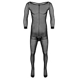 iiniim Herren Body Overall Transparent Einteiler Ganzkörperanzug Strumpfhosen mit Penishülle Männer Unterhemd Unterwäsche Schwarz Einheitsgröß