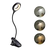 3W Leselampe Hochbett Aufladbar ohne Kabel, 28 LEDs, Klein Bettlampe mit akku, Nachttischlampe Touch Dimmbar, 3 Farbwechsel und 3 Helligkeit, Mini LED Klemmlicht für Stilllampe, Schw