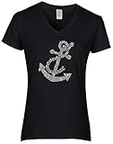 BlingelingShirts Damen Fun Shirt Strass großer Anker kristall maritim Anchor, schwarz, Gr. XL