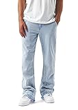 Herren Flared Fit Jeans mit leichtem Schlag Denim Jeanshose Wide Leg offener Saum Straight Distressed Loose Fit Streetwear, Farbe:Light Blue, Hosengröße:W30 L32