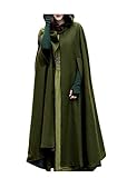 Lulupi Damen Elegant Umhang mit Kapuze Herbst Winter Maxi Lose Poncho Cape Open Front Lange Cardigan Winddichte Jacke Trenchcoat Mantel Coat Outwear Hallow