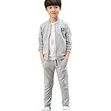 LPATTERN Kinder Jungen Frühling & Herbst 2tlg Bekleidungsset Zweiteiler Sportanzug Trainingsanzug Jogginganzug Freizeitanzug Outfit-Set(Trainingsjacke+ Trainingshose), Grau, 128-134(Label:140)