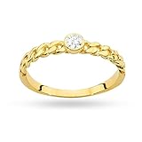Geflochtener Damenring aus Gold mit 0,10Ct Diamant | 14 Karat Gold (585) | Goldring mit Box | Goldring für Frauen (Diamant, 46 (14.5))