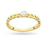 Geflochtener Damenring aus Gold mit 0,10Ct Diamant | 14 Karat Gold (585) | Goldring mit Box | Goldring für Frauen (Diamant, 46 (14.5))