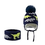 Baby Mütze Mädchen Wintermütze mit Kunstpelz Bommel, Winter mütze Schal Set 3/2 teilig, Weiche Strickmütze Baby mütze Beanie für 6 Monate-5 J