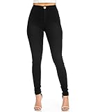 JYONE Jeans Damen, Skinny Jeans Damen High Waist Slim Leggings Röhrenjeans Bleistifthose Bleistift Hose-Schwarz-M