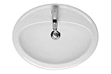 VBChome Waschbecken Oval 54cm x 41cm Weiß Waschtisch Einbauwaschbecken Waschplatz Bad Badezimmer Gäste-Bad aus Keramikmit, 1 Hahnloch, mit Üb