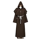 kerryshop Halloween-Umhang Halloween mittelalterlich mit Kapuze Robe Kostüm Maske Hut für Männer Cosplay Priester Horror Wizard Cloak Capes Halloween Cape (Color : E-XXL)