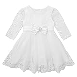 iEFiEL Baby Mädchen Kleidung Langarm Taufkleid Spitzen Partykleid Blumenmädchen Kleid 1. Geburtstag Kleider Kurzarm Outfits 3-24 Monate Weiß 92-98