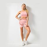 BAIDEFENG Workout-Fitnessstudio-Sets für Damen 2-teilig, Yogaweste Shorts Anzug, weiches Mesh-Fitnessstudio-Pink_M