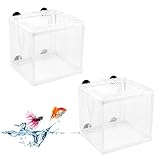 2 Stück Aquarium Ablaichkasten Fisch Isolation Zuchttank, Ultrafeines Aufzuchtbecken Aquarium Netz Breeding Box mit Saugnapf, Aquarium Fische Brutkasten Laichkasten für Baby Fisch Guppy, 16 x 16