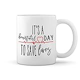 Greys Anatomy Kaffeetasse mit Aufschrift 'It's Beautiful Day to Save Lives', Rot / Herzschlag