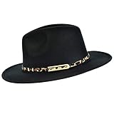 besbomig Fedora Hut Damen Breite Krempe Filzhut Herren Jazz Cap mit Lederband Unisex Trilby Outdoor Leoparden Korndruck Cap,Schw