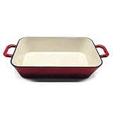 FireRocket 33.4 x 22.2 x 6cm ca. 5 Liter Gusseisen Auflaufform Bräter Induktion Emailliert Lasagneform für Ofen Grill Weiß-Rot Rechteckig