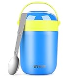 WayEee Thermobehälter für Essen mit Griff 450ml, Neuest Isolierbehälter Kinder mit Schüssel, Thermo Lunchbox mit Klappbar Edelstahl Löffel, Tragbar Speisegefäß für Babybrei/Brei/Suppe/Salate B