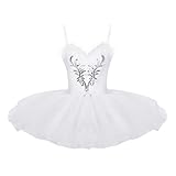 YiZYiF Damen Ballettanzug Ballettkleid Ballett Trikot Turnanzug Damen Kleider Schwarz Ballettkleidung Tütü Ballerinas Kostüm Weiß Schwanz M