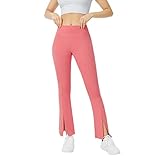 ZhaZhaMeng Lässige dehnbare Yogahose für Damen, hohe Taille, Bootcut-Yogahose, Bauchkontrolle, Flare Joggerhose, rose, XXL