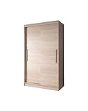 MOEBLO Kleiderschrank Schwebetürenschrankmit Spiegel 2-türig Schrank mit 6 Einlegeböden und Kleiderstange Gaderobe Schiebtüren BxHxT 120x200x61 NOAH04 (Sonoma + Sonoma)