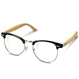 Navaris Retro Brille ohne Sehstärke - Damen Herren 50er Nerd Brille - Anti Blaulicht Computer Brillen - Nerdbrille ohne Stärke mit Bambus Büg