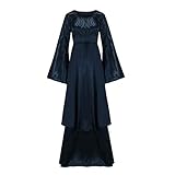 Baiomawzh Gothic Kleidung Damen Übergröße Schnürkleid, Vintage Mittelalter Kleid Trompetenärmel Maxikleider Renaissance Party Festlich Cosplay Dress Karneval Halloween Kostü