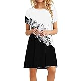 Damenmode Sommer Casual T-Shirt Kleid Kurzarm Boho O-Ausschnitt Print Kleider Lose Mini Strand Abendk