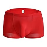 WONLINE Herren Sexy Boxershort Slips Elephant Bulge Boxer Briefs Shorts Unterhose Silky Closed Penis Sheath Transparente Unterwäsche String Tanga (XL,rot)